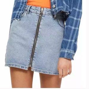 Topshop Mini Moto Denim Blue Jean Skirt Size 6